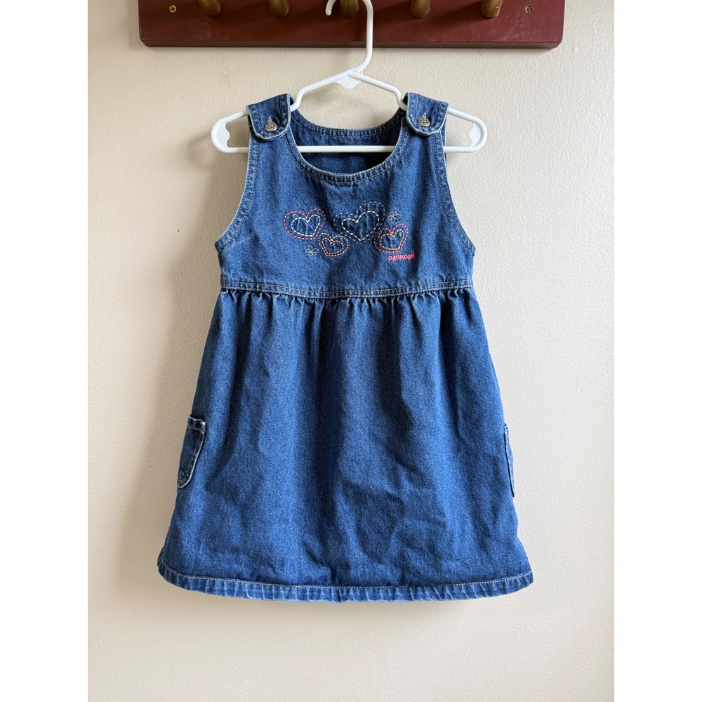 Vintage OshKosh B'gosh 4T Denim Heart Sparkle Jumper Dress